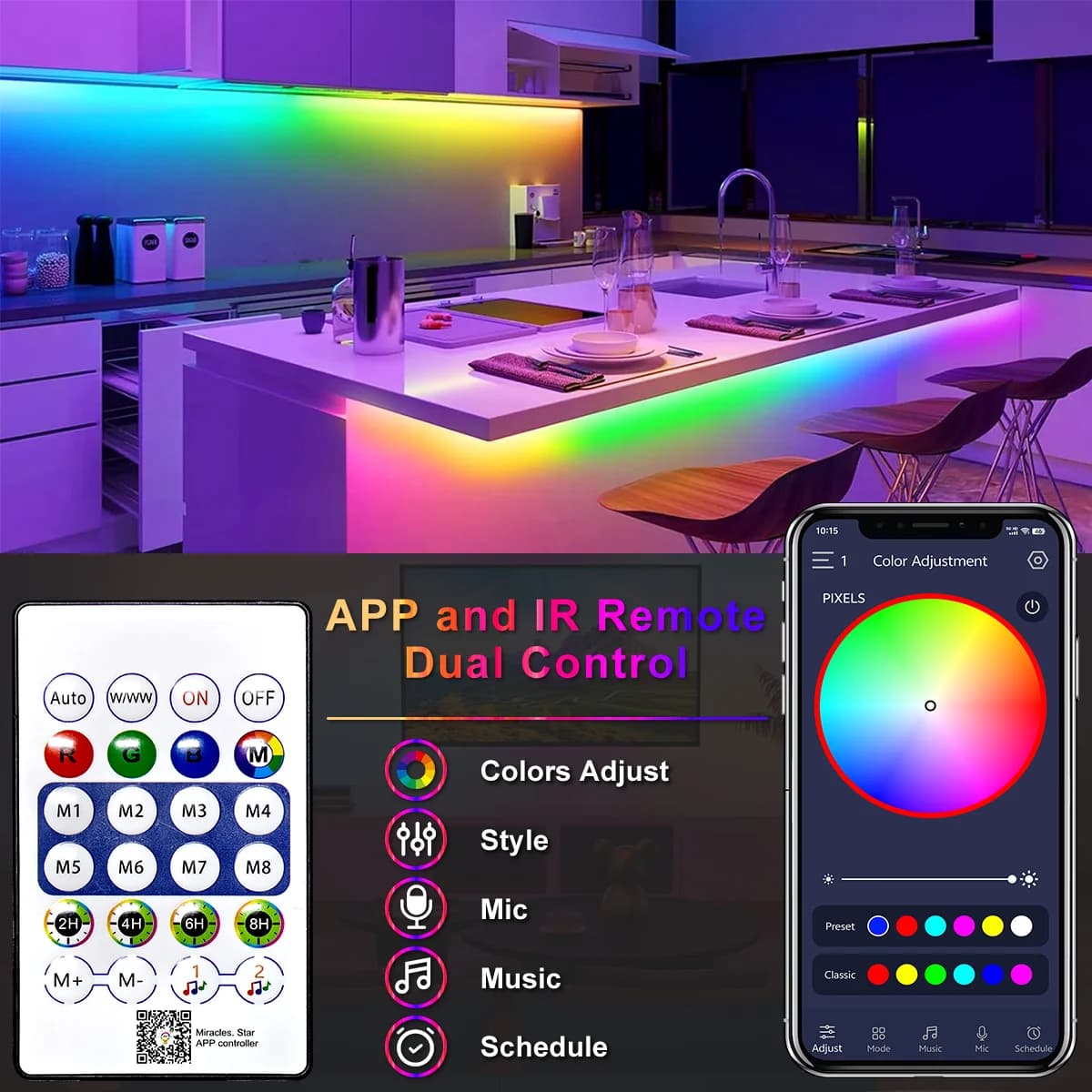 USB Neon-Streifenlicht mit Bluetooth-Fernbedienung