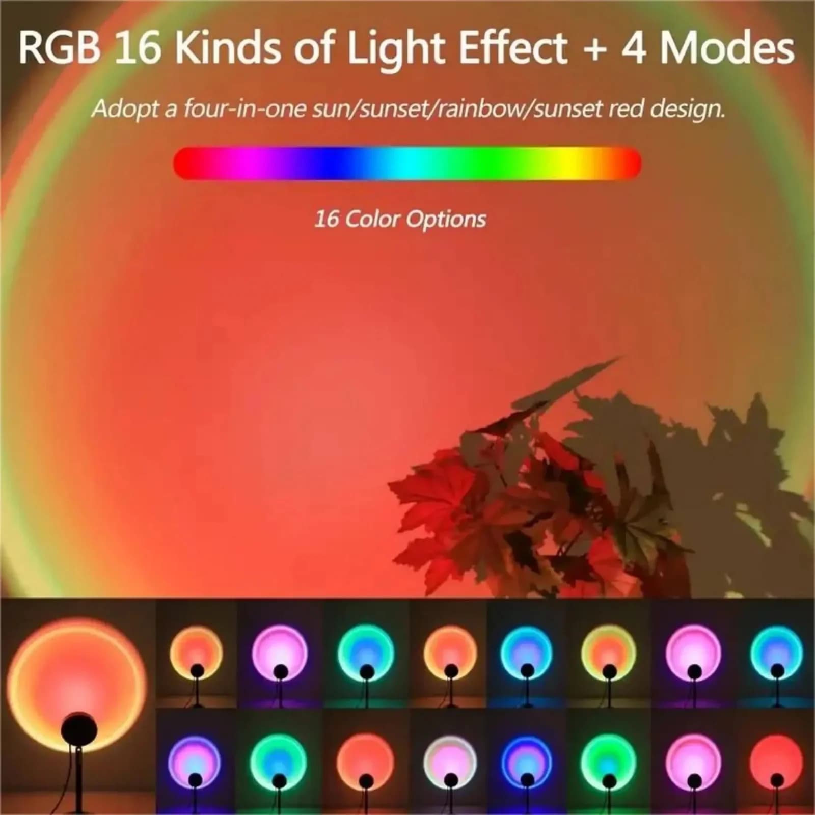 USB Sunset-Projektor-Nachtlicht mit Fernbedienung, Regenbogen-LED-Lampe