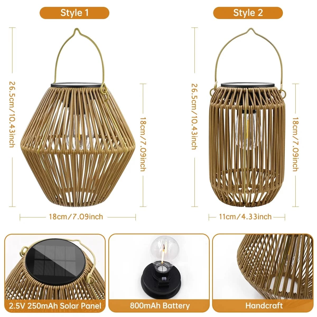 Handgefertigte Solar-Hängelampe aus Rattan-Geflecht