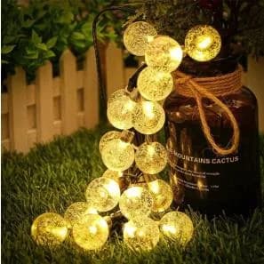 Solar-Kristallkugel-Lichterkette, Warmweiß Wasserdicht