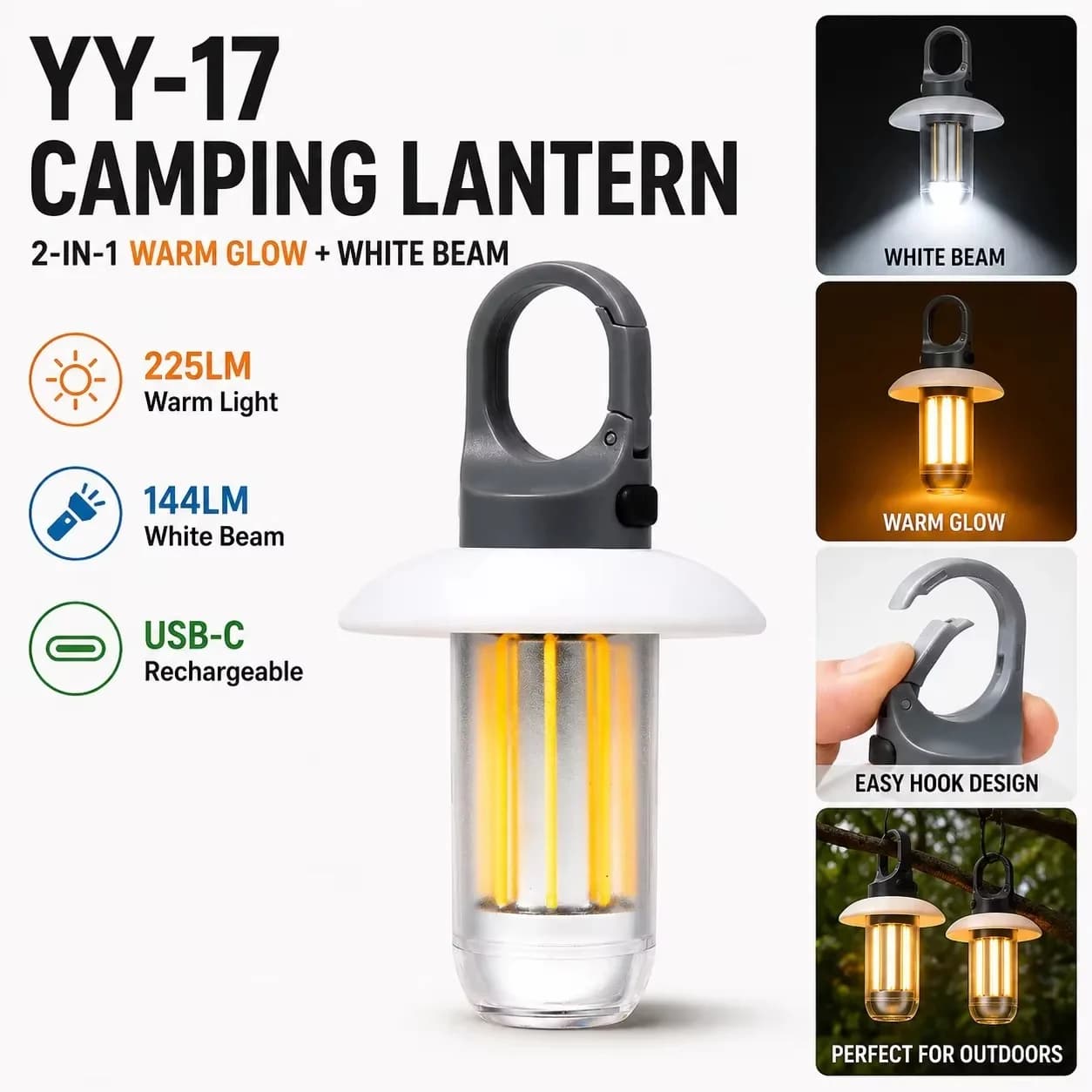 Mini wiederaufladbare Laterne-Taschenlampe mit Haken