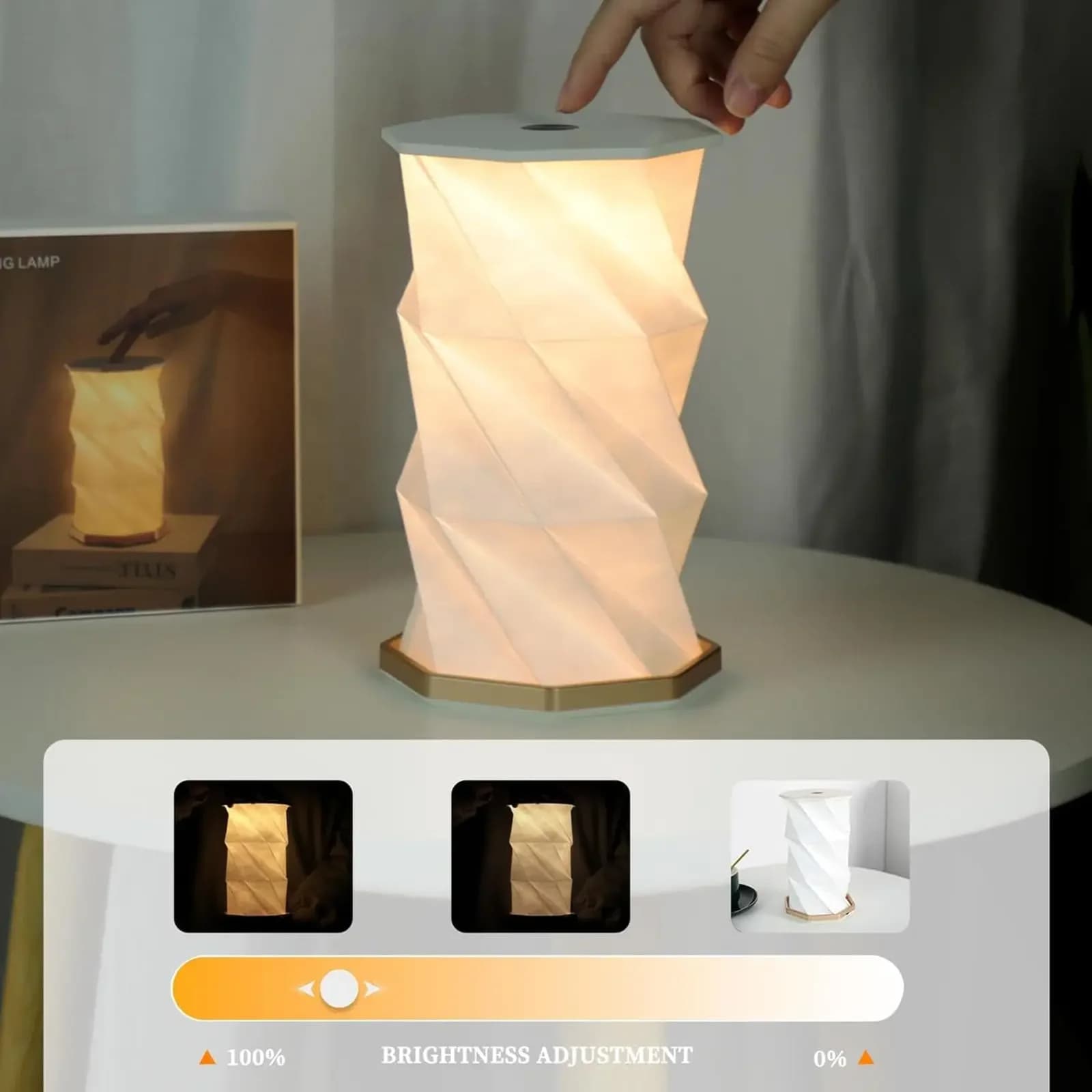 Tragbare faltbare LED-Origami-Nachttischlampe, Touch-Dimmer