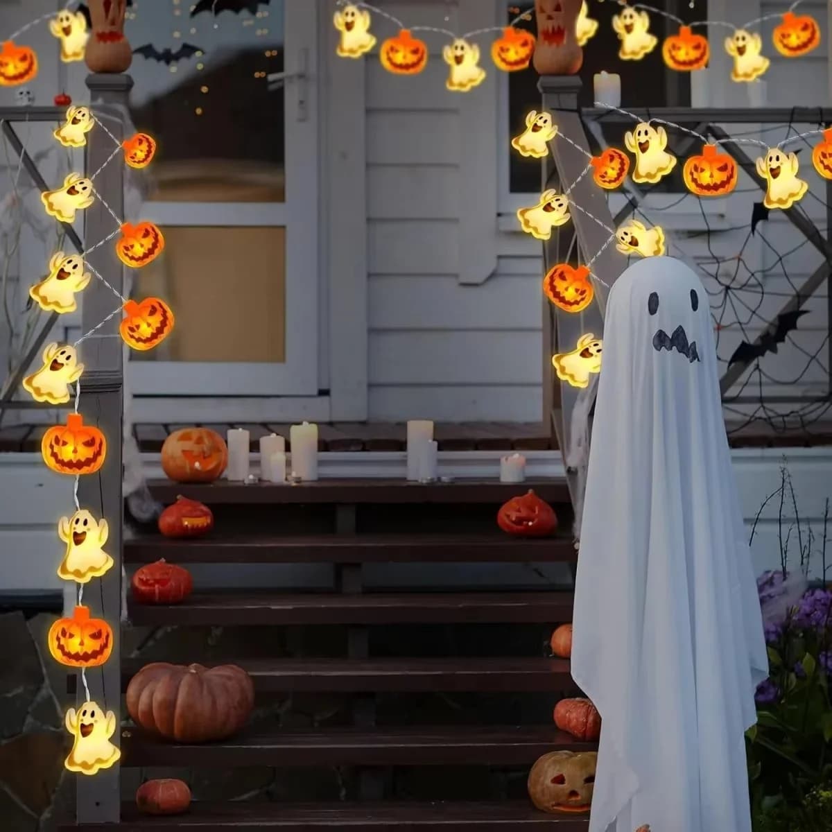 Batteriebetriebene Kürbis-Lichterkette, Warmweiß LED für Halloween