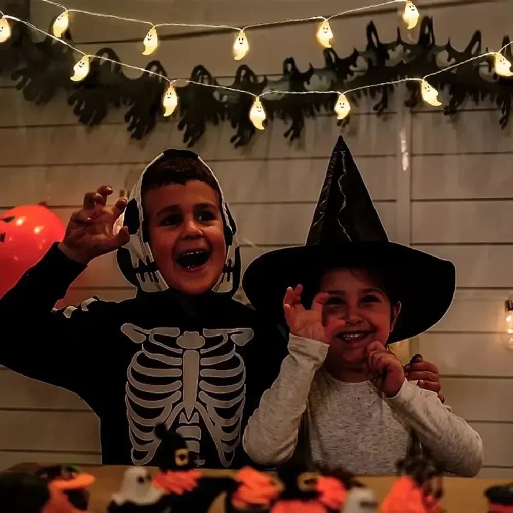 Halloween Lächelnde Gesichter Lichterkette, Warmweiß