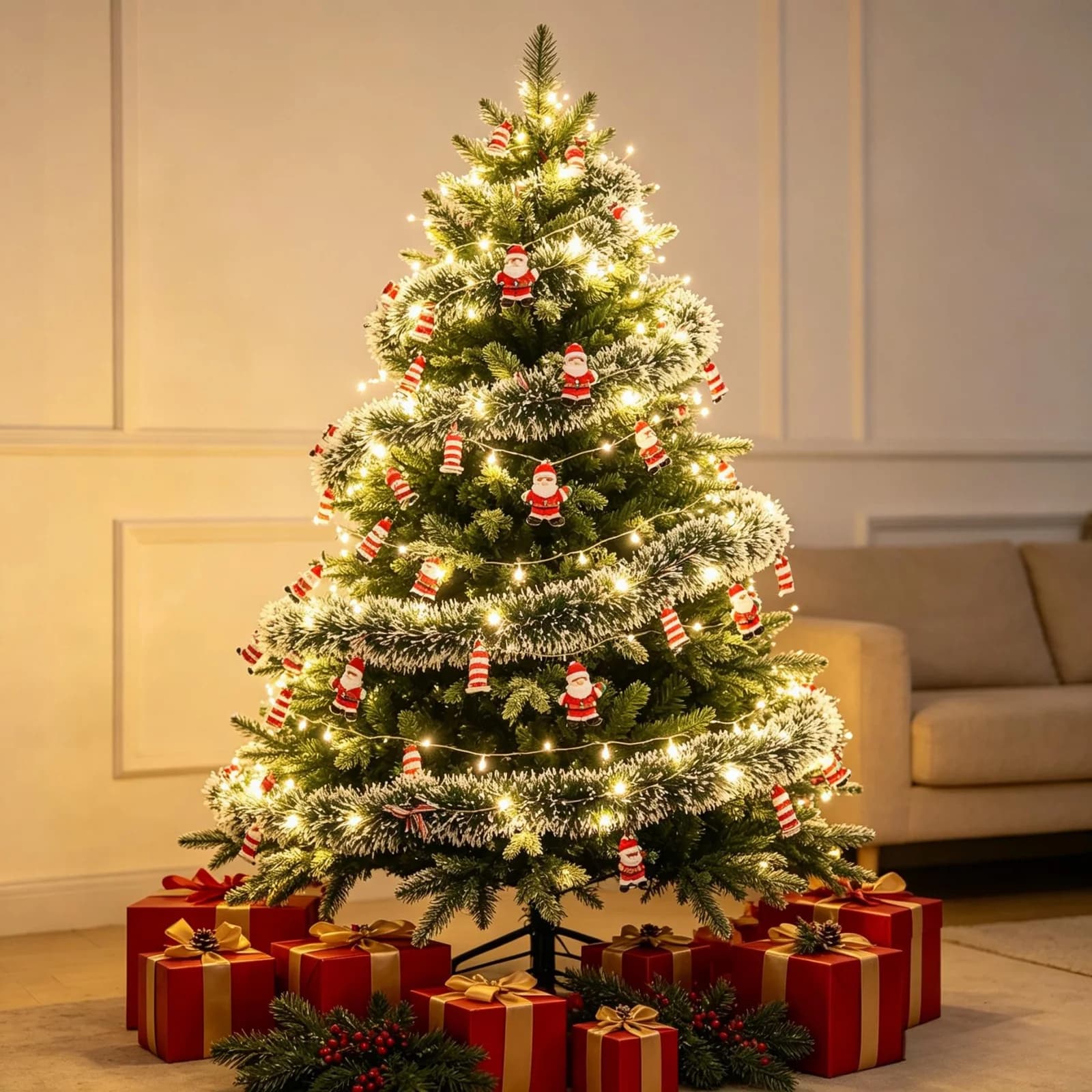 LED-Lametta-Girlande mit Lichterkette und Weihnachtsmann