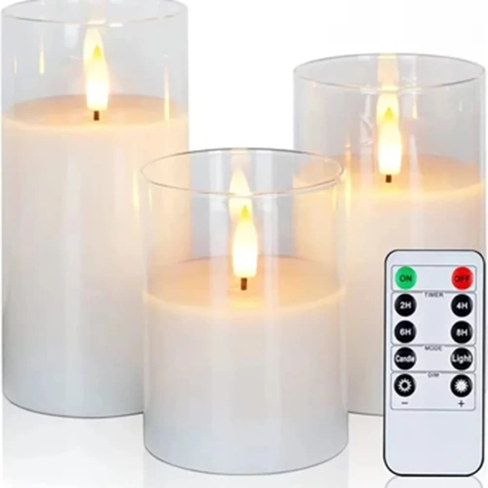 Glas-Set flammenloser LED-Kerzen mit Fernbedienung und Timer