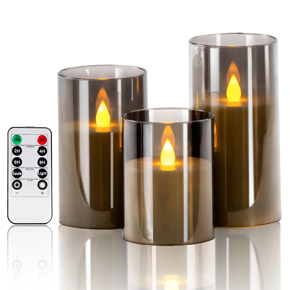 Glas-Set flammenloser LED-Kerzen mit Fernbedienung und Timer