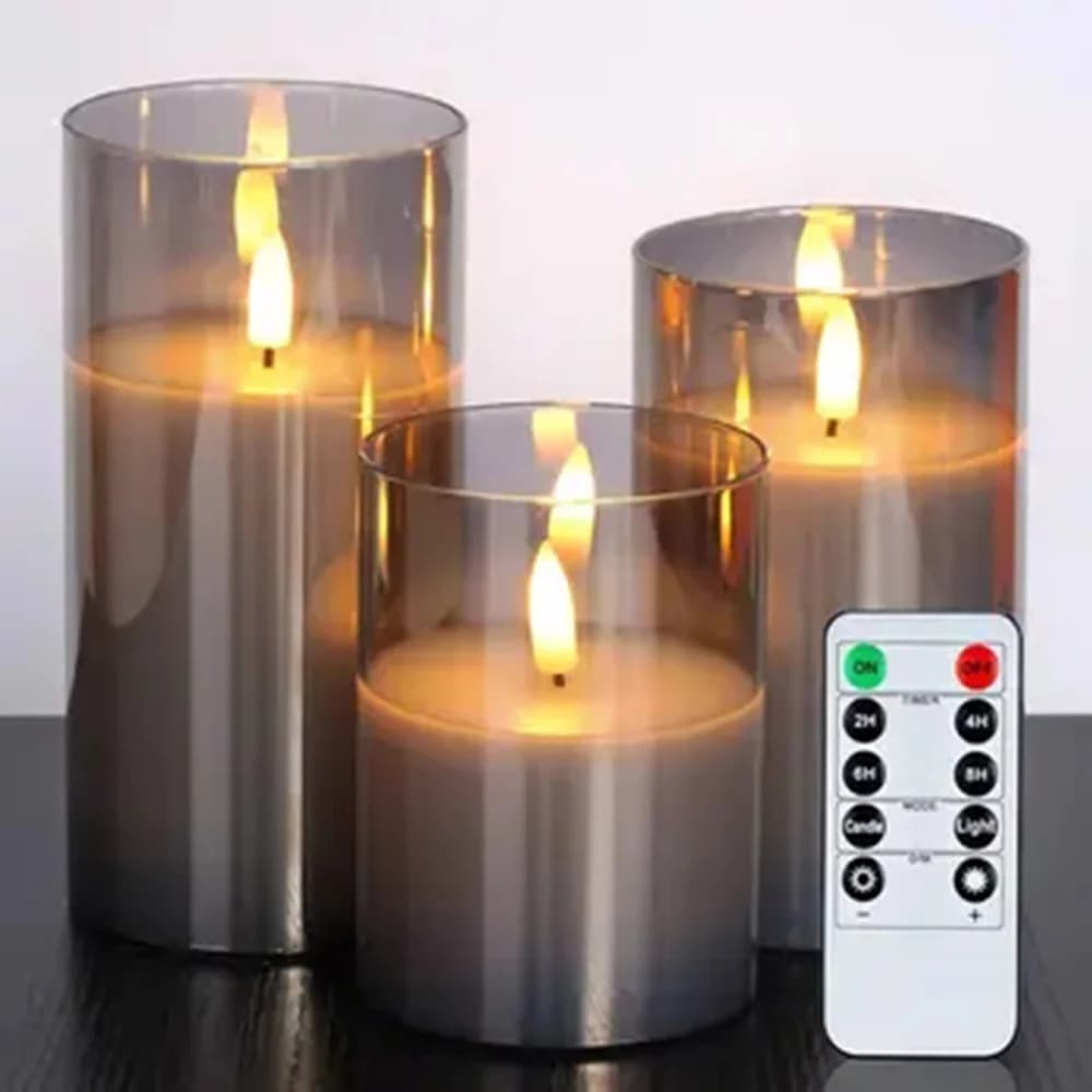Glas-Set flammenloser LED-Kerzen mit Fernbedienung und Timer