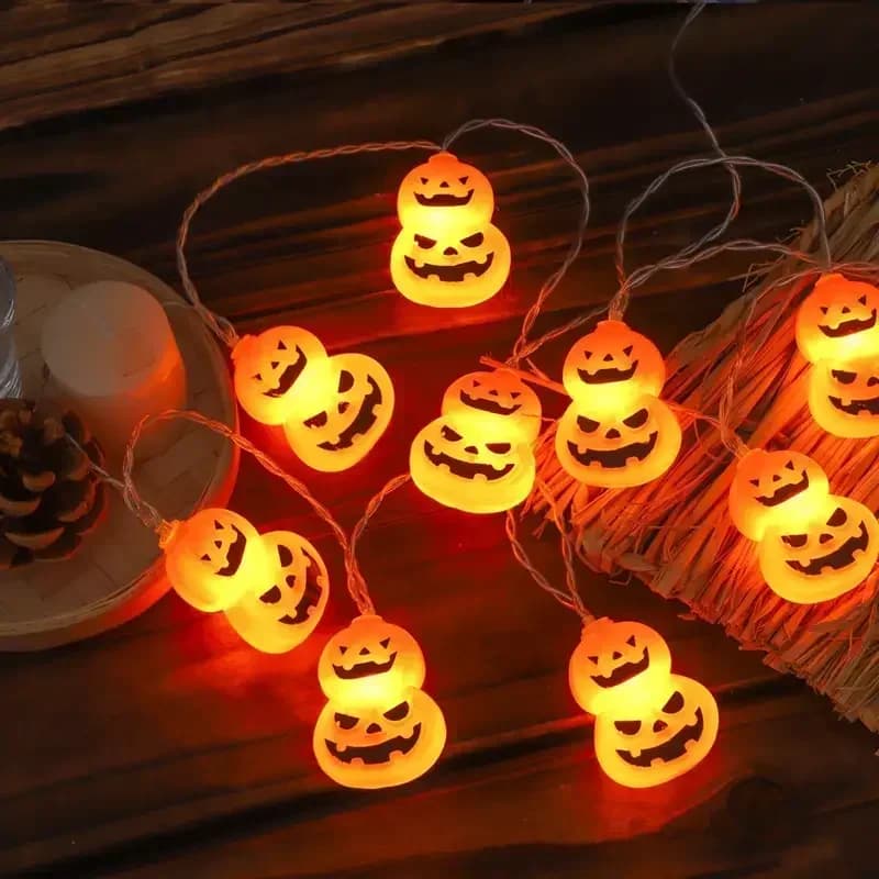 Halloween Grusel-Gesichter Lichterkette, Warmorange