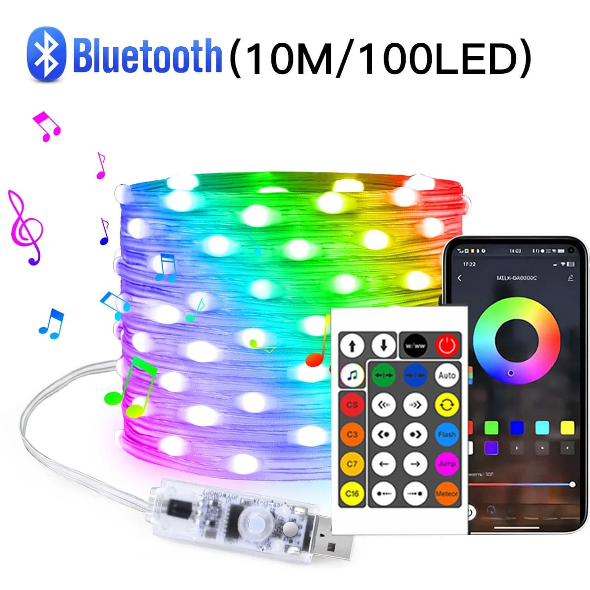 20M RGBIC Bluetooth LED-Lichterkette, USB