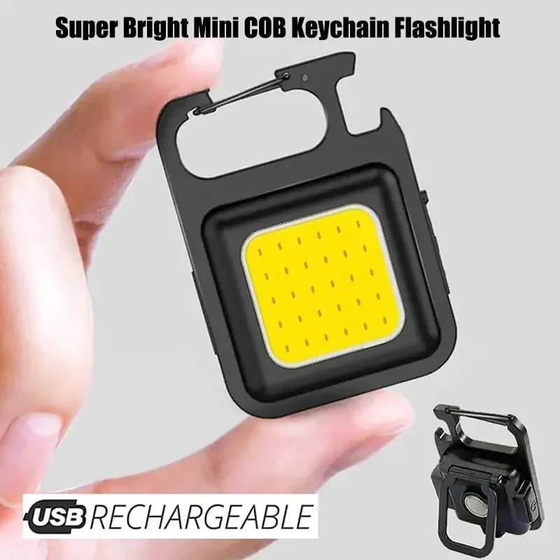 Mini wiederaufladbare COB-LED-Schlüsselanhänger-Taschenlampe mit Öffner
