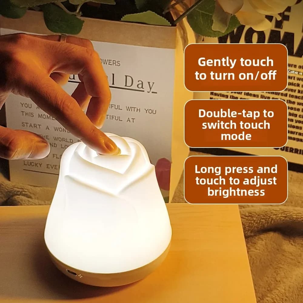 USB-wiederaufladbare Nachttischlampe mit Rosen-Touchsensor